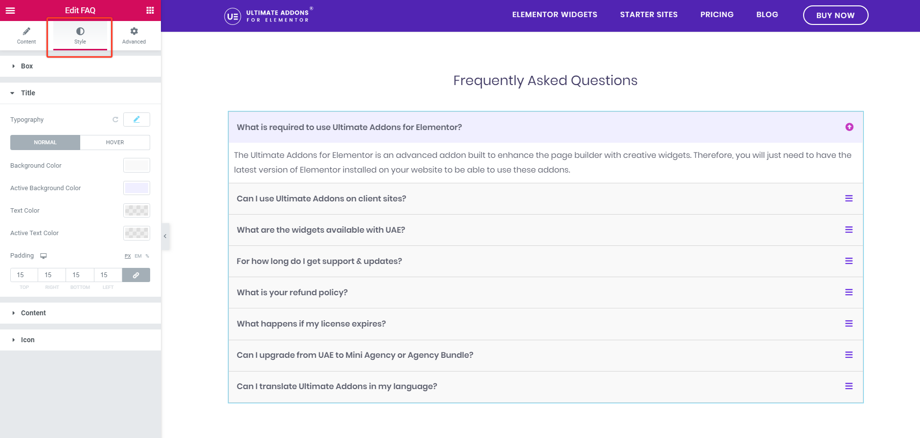FAQ Typography Option