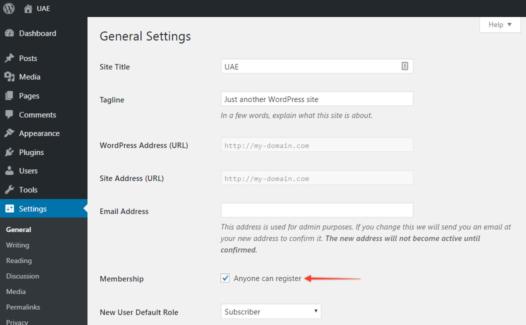 "Anyone Can Register" dashboard setting