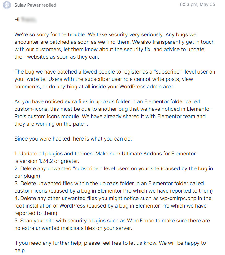 Actions for hacked sites